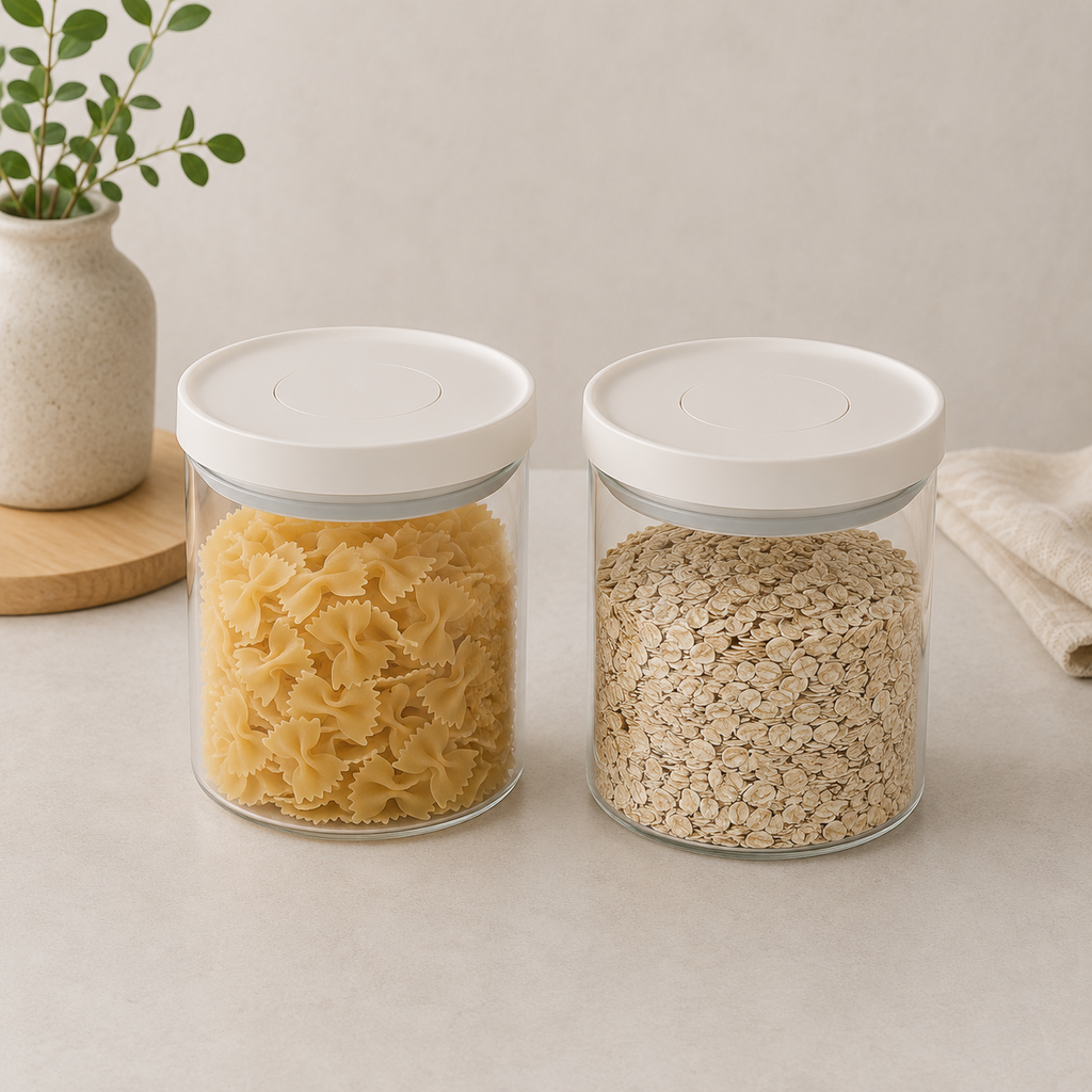Glass Pantry Storage Jars 700mL - Cream - 2 Set Round