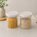 Glass Pantry Storage Jars 700mL - Cream - 2 Set Round
