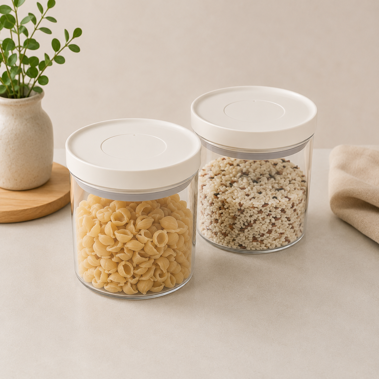 Glass Pantry Storage Jars 700mL - Cream - 2 Set Round