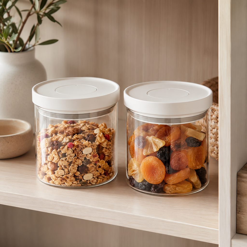 Glass Pantry Storage Jars 700mL - Cream - 2 Set Round