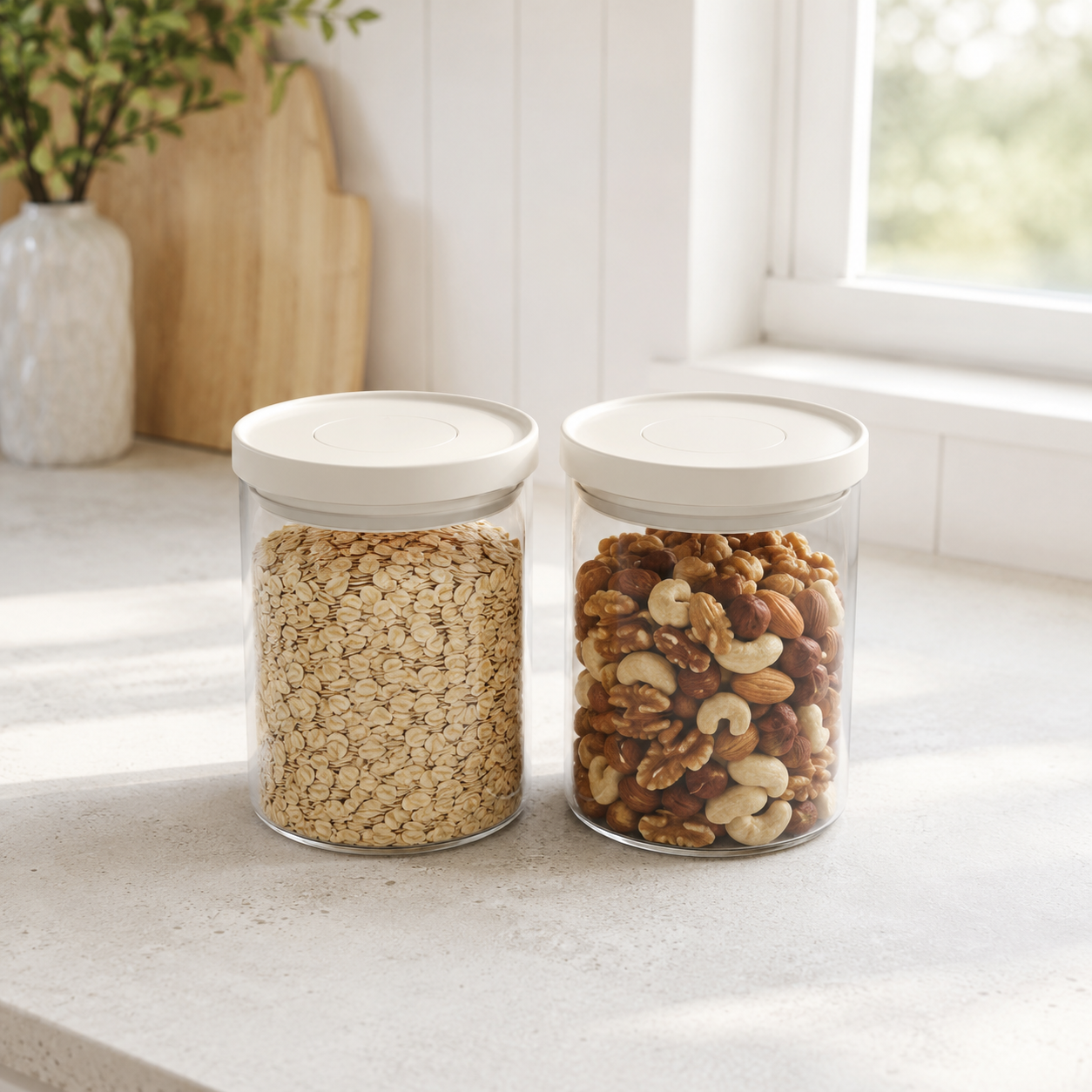 Glass Pantry Storage Jars 1000ML - Cream - 2 Set Round