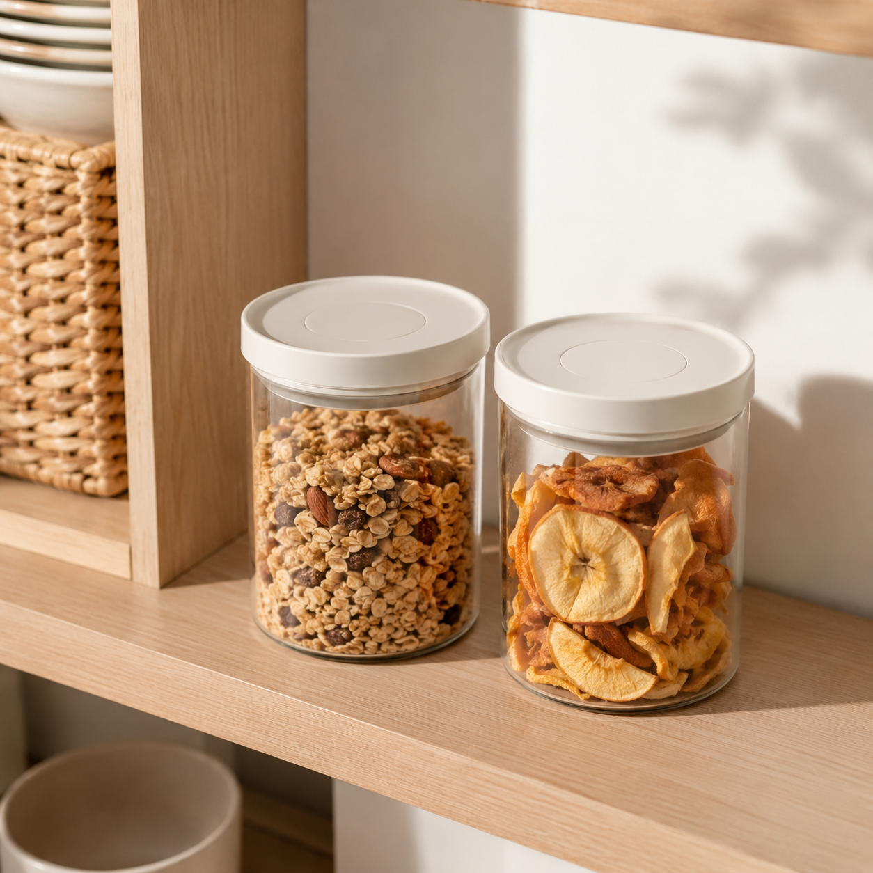 Glass Pantry Storage Jars 1000ML - Cream - 2 Set Round