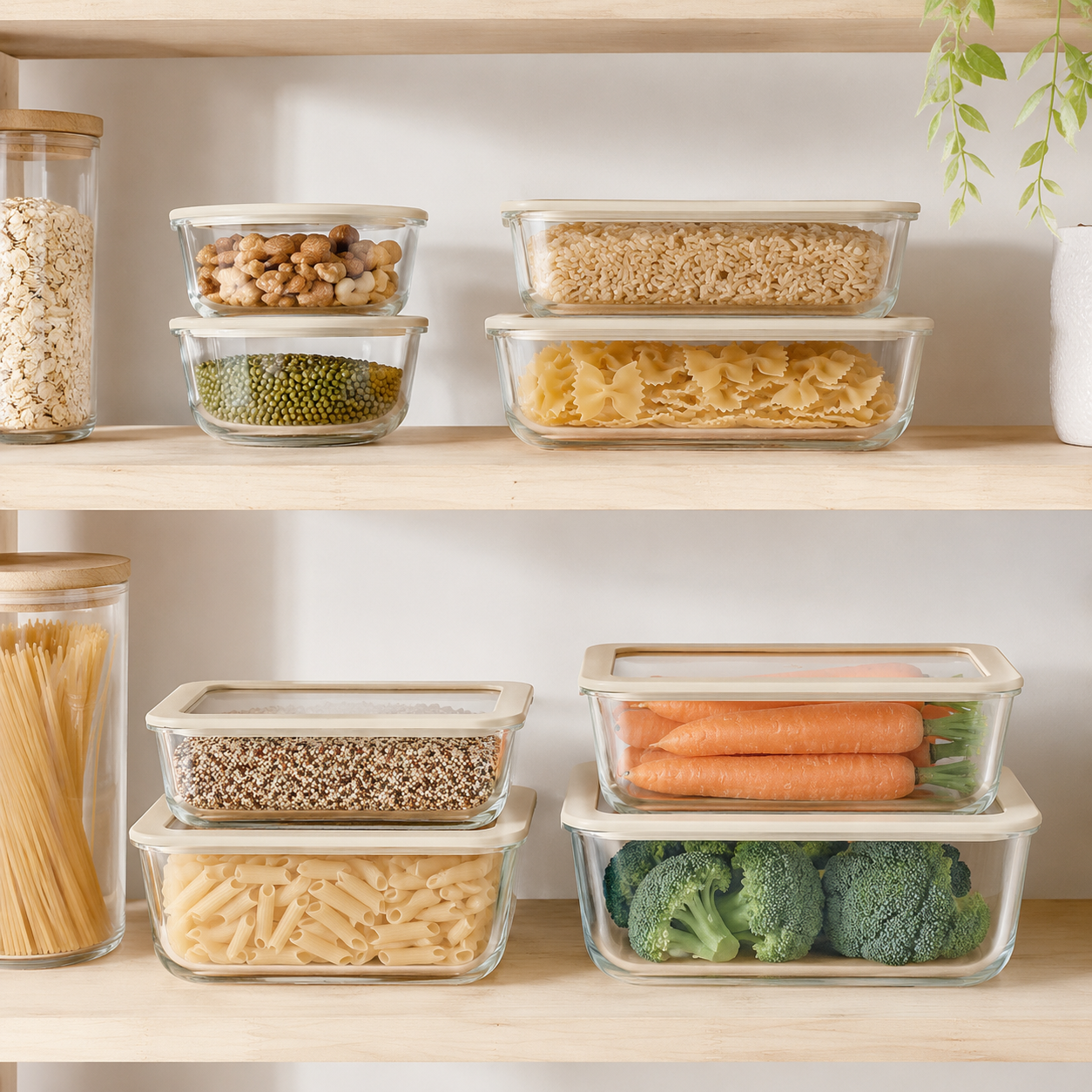 Glass Food Storage Containers Cream - 8 Set - Meal Prep