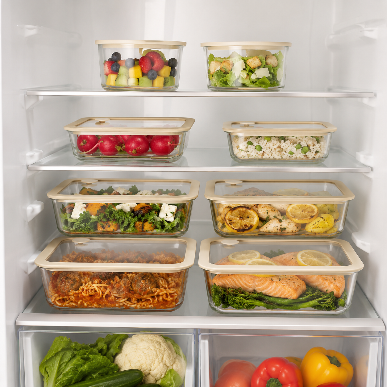 Glass Food Storage Containers Cream - 8 Set - Meal Prep