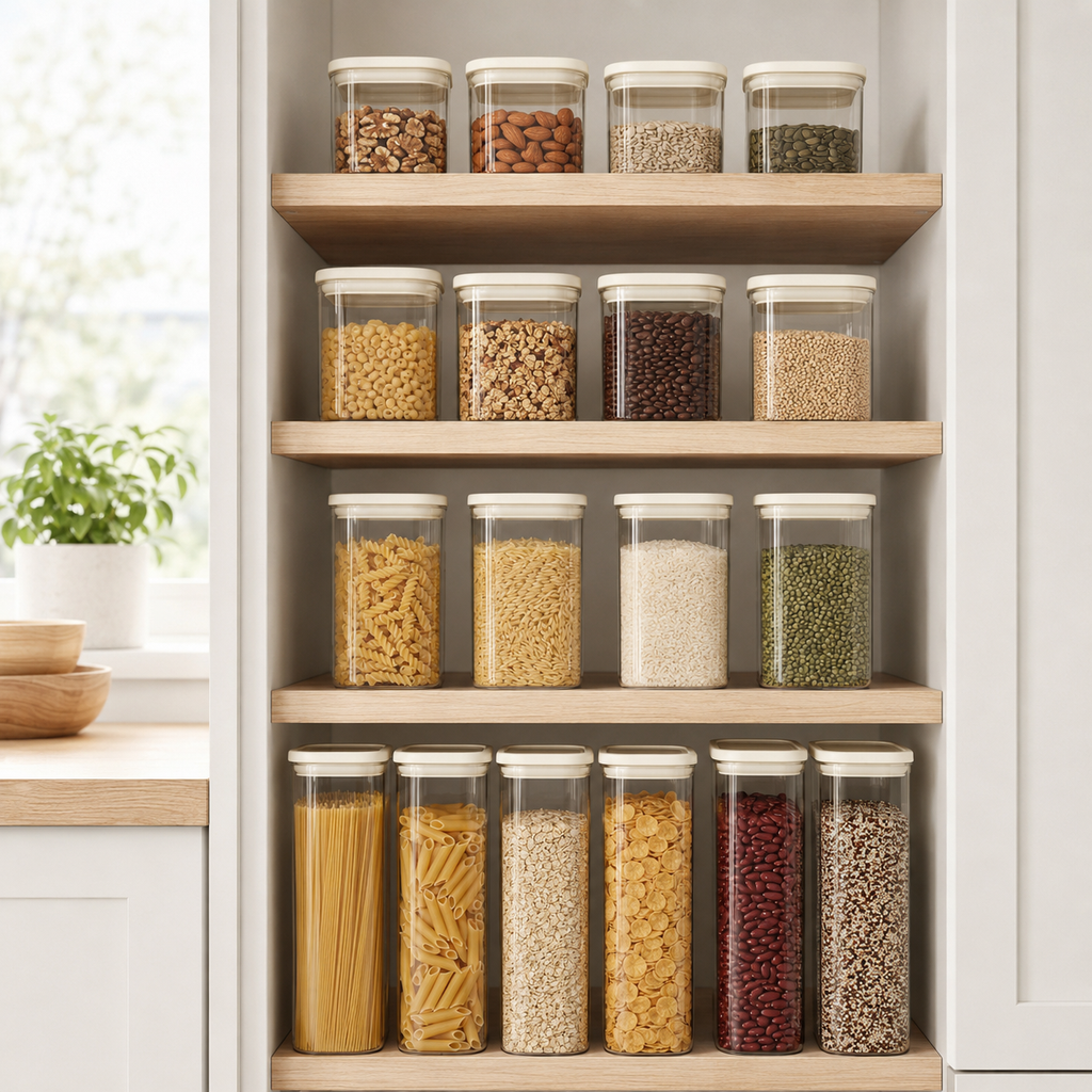 Glass Pantry Storage Jars - Cream - 18 Set Round