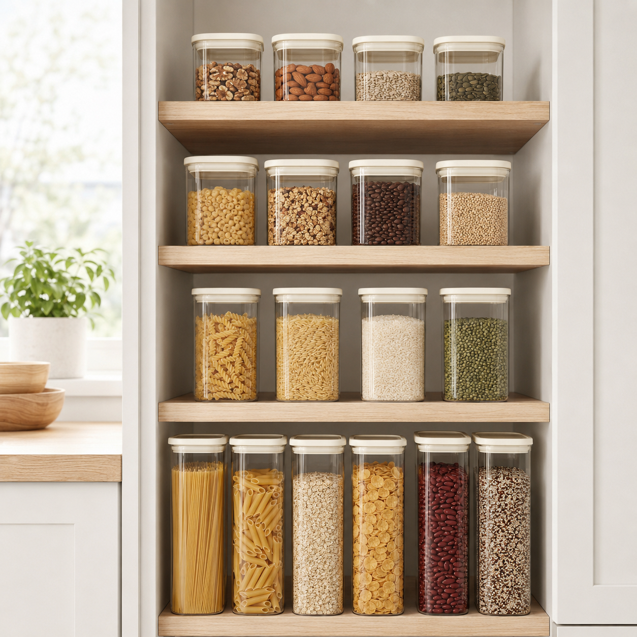 Glass Pantry Storage Jars - Cream - 18 Set Round