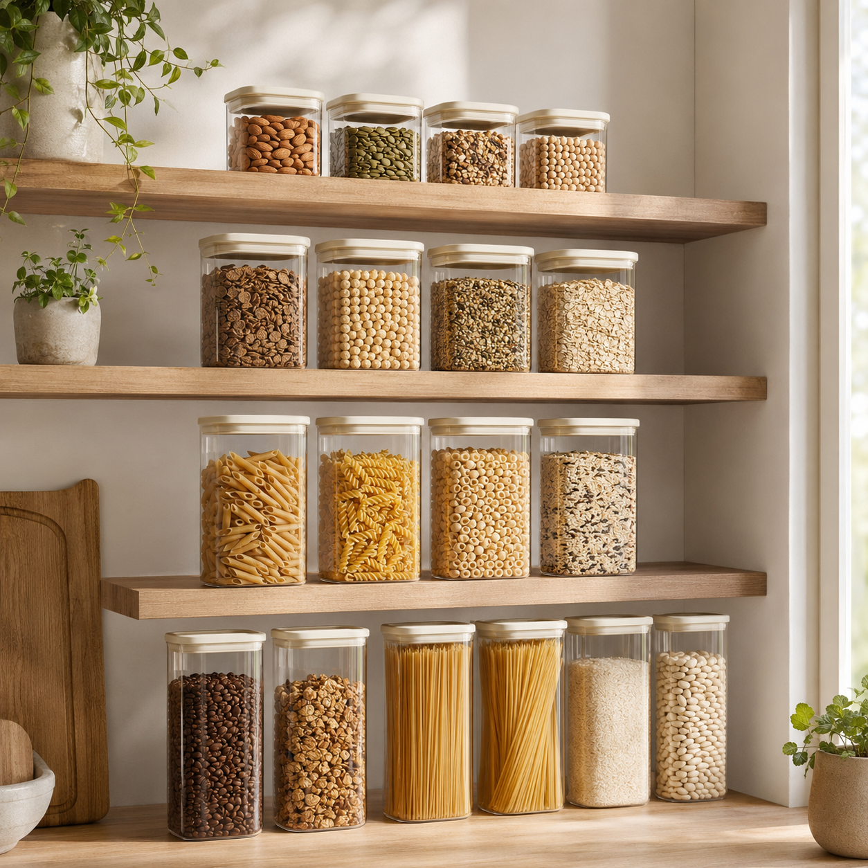 Glass Pantry Storage Jars - Cream - 18 Set Round