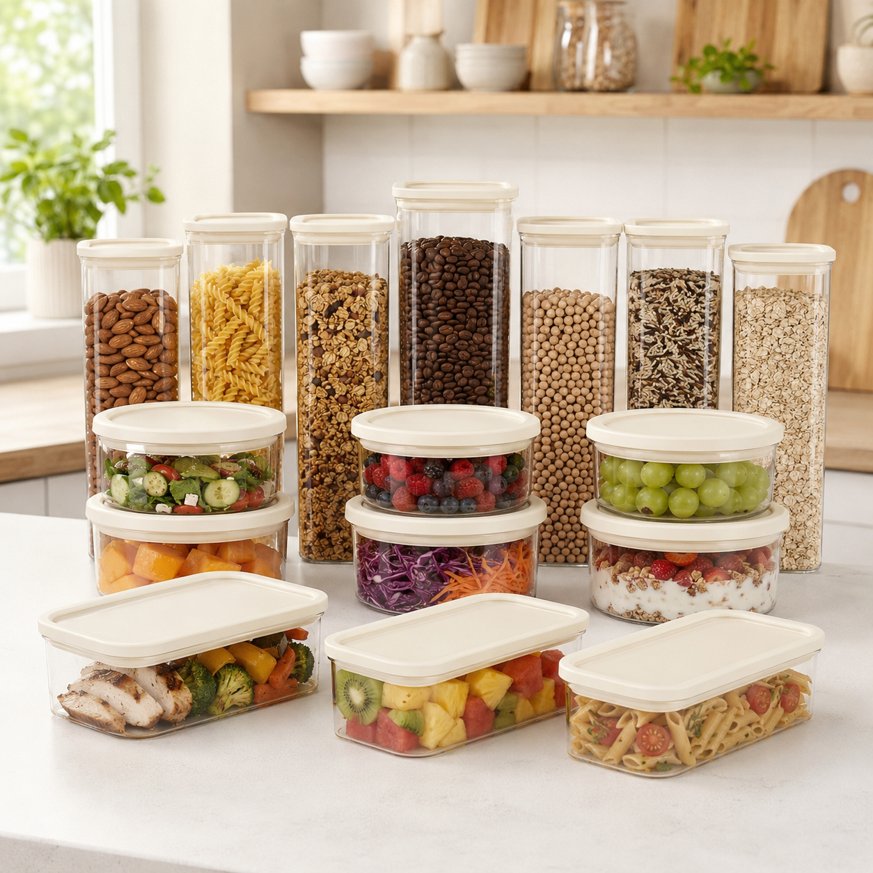 Glass Pantry Jar & Food Storage - Cream - 15pc Set