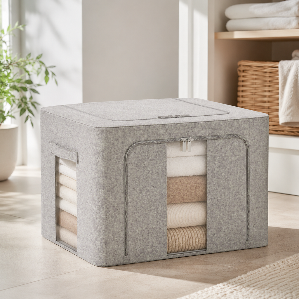 FoldAway Linen Storage Box - Pebble Grey