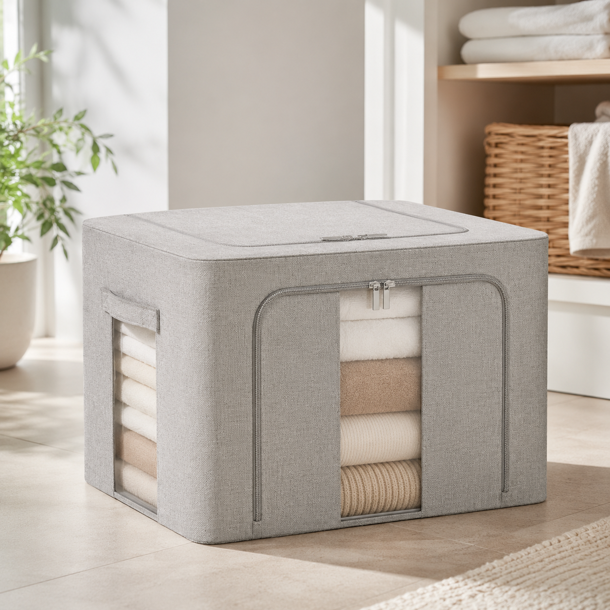 FoldAway Linen Storage Box - Pebble Grey