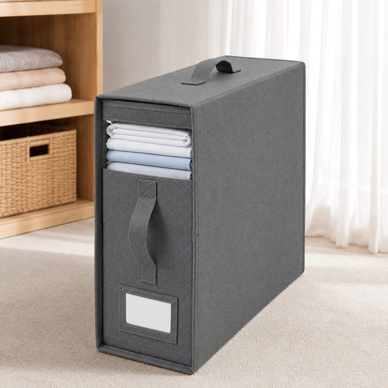 SlimFold Collapsible Linen Storage Box - Pebble Grey
