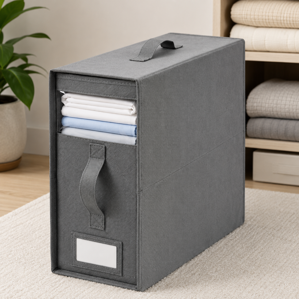 SlimFold Collapsible Linen Storage Box - Pebble Grey