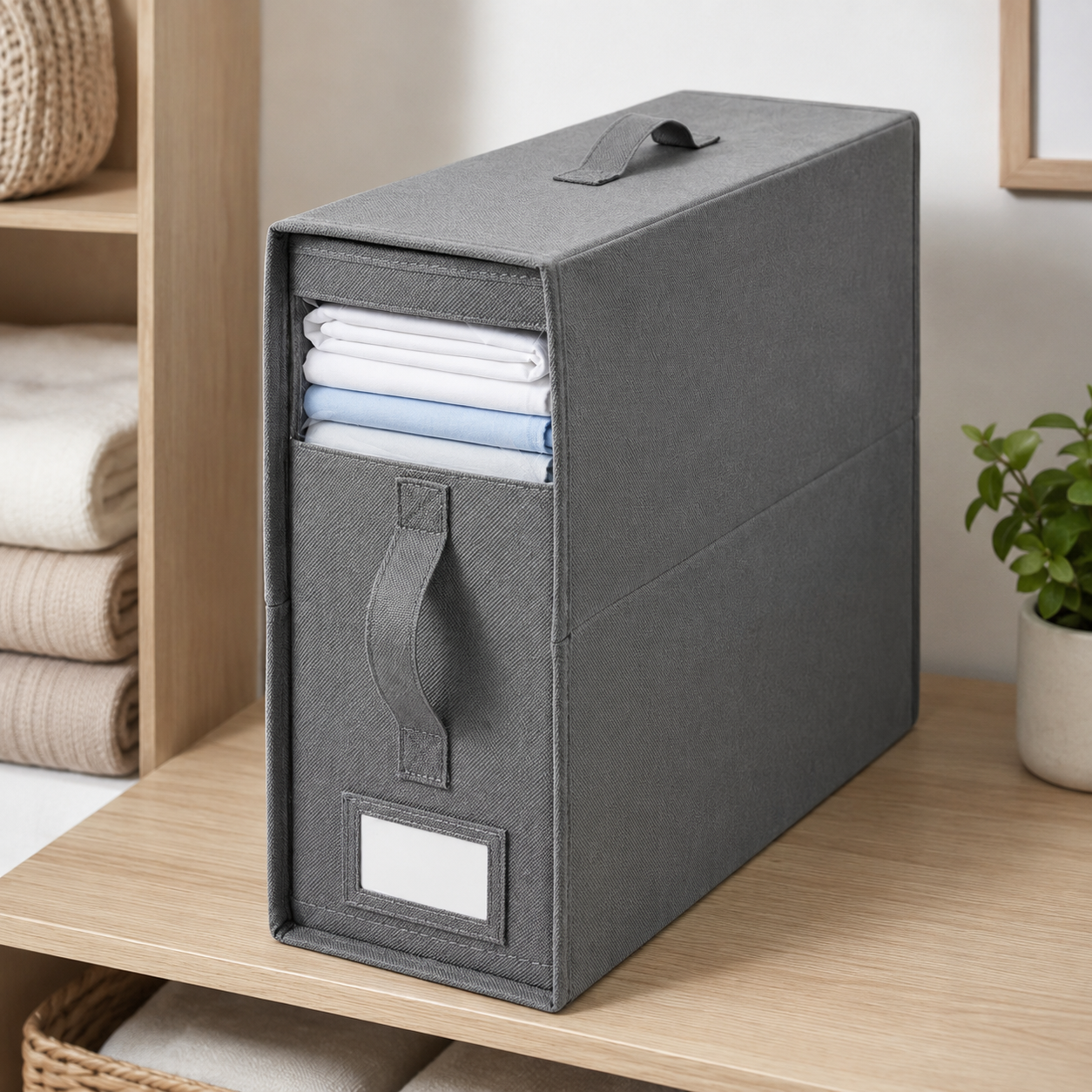 SlimFold Collapsible Linen Storage Box - Pebble Grey