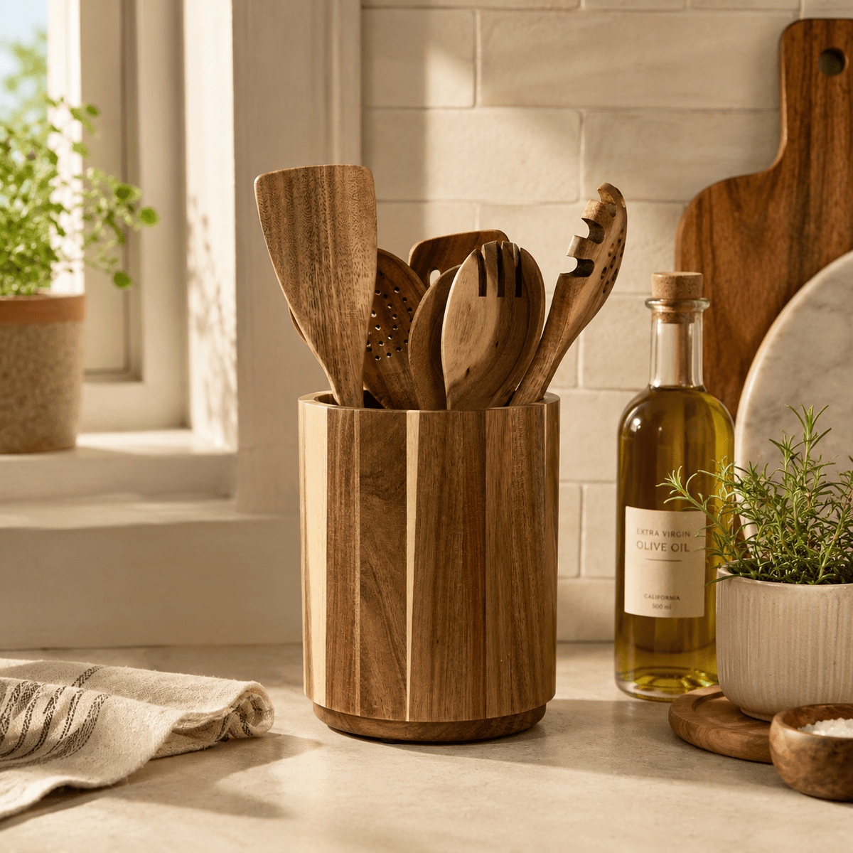 Acacia Wood Rotating Utensil Holder – view 3