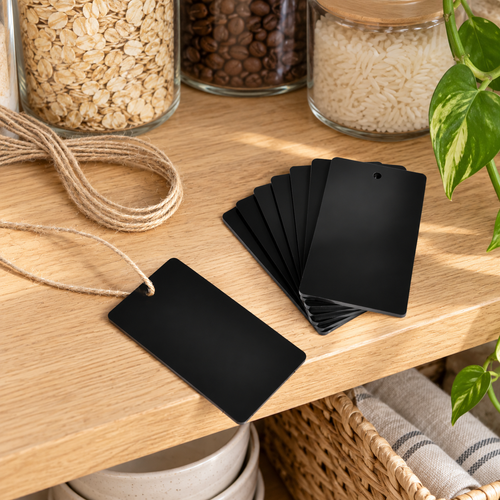 Acrylic Swing Tag - Black - 8 Set shown in practical organised storage