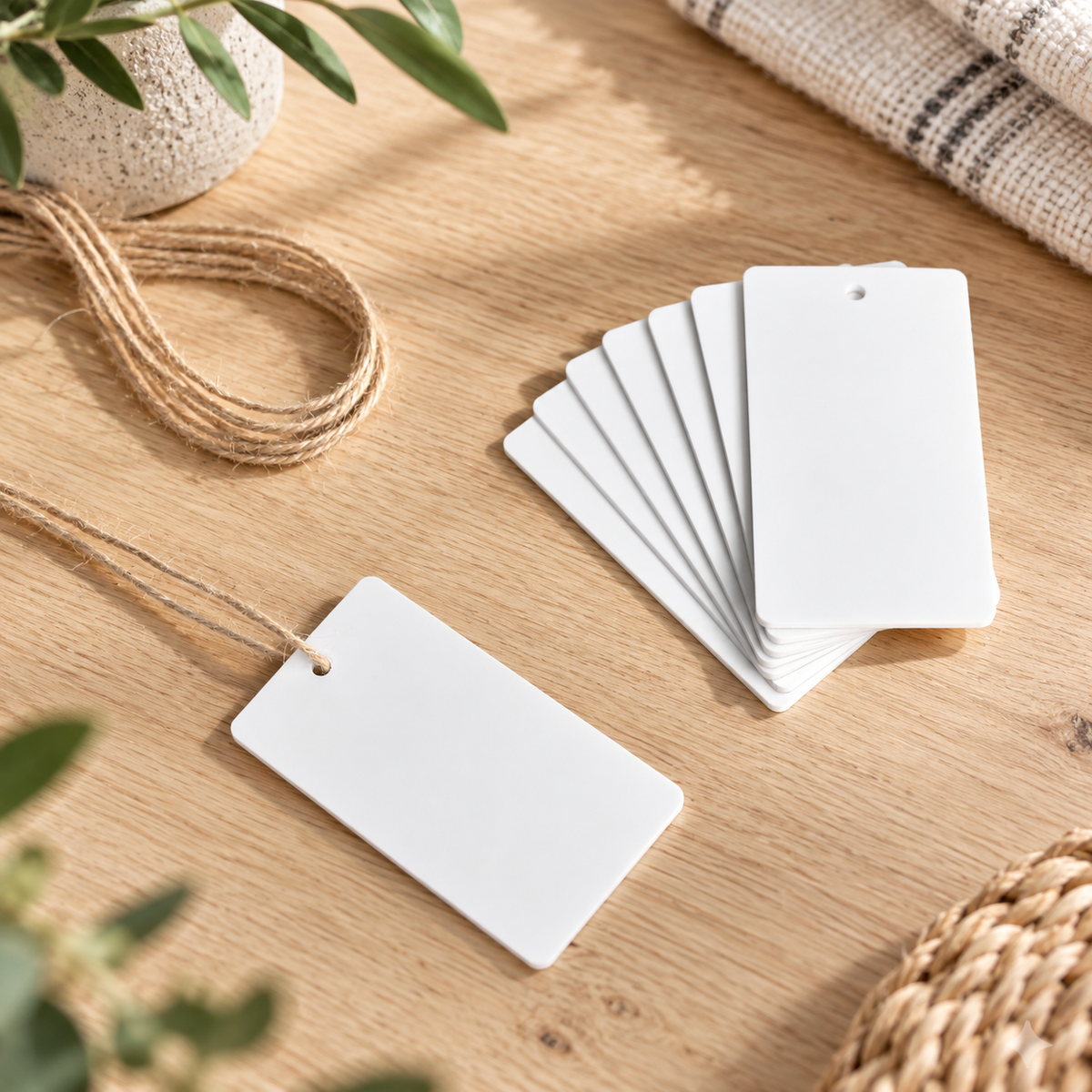 Acrylic Swing Tag - White - 8 Set in a Scandinavian lifestyle setting