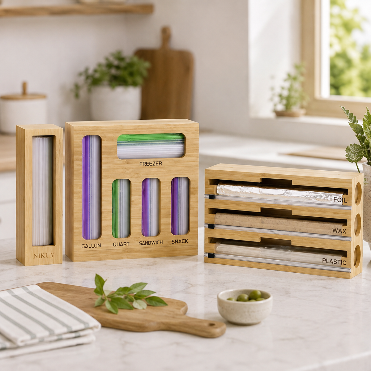 Bamboo Food Bag & Wrap Organiser – 9 in 1