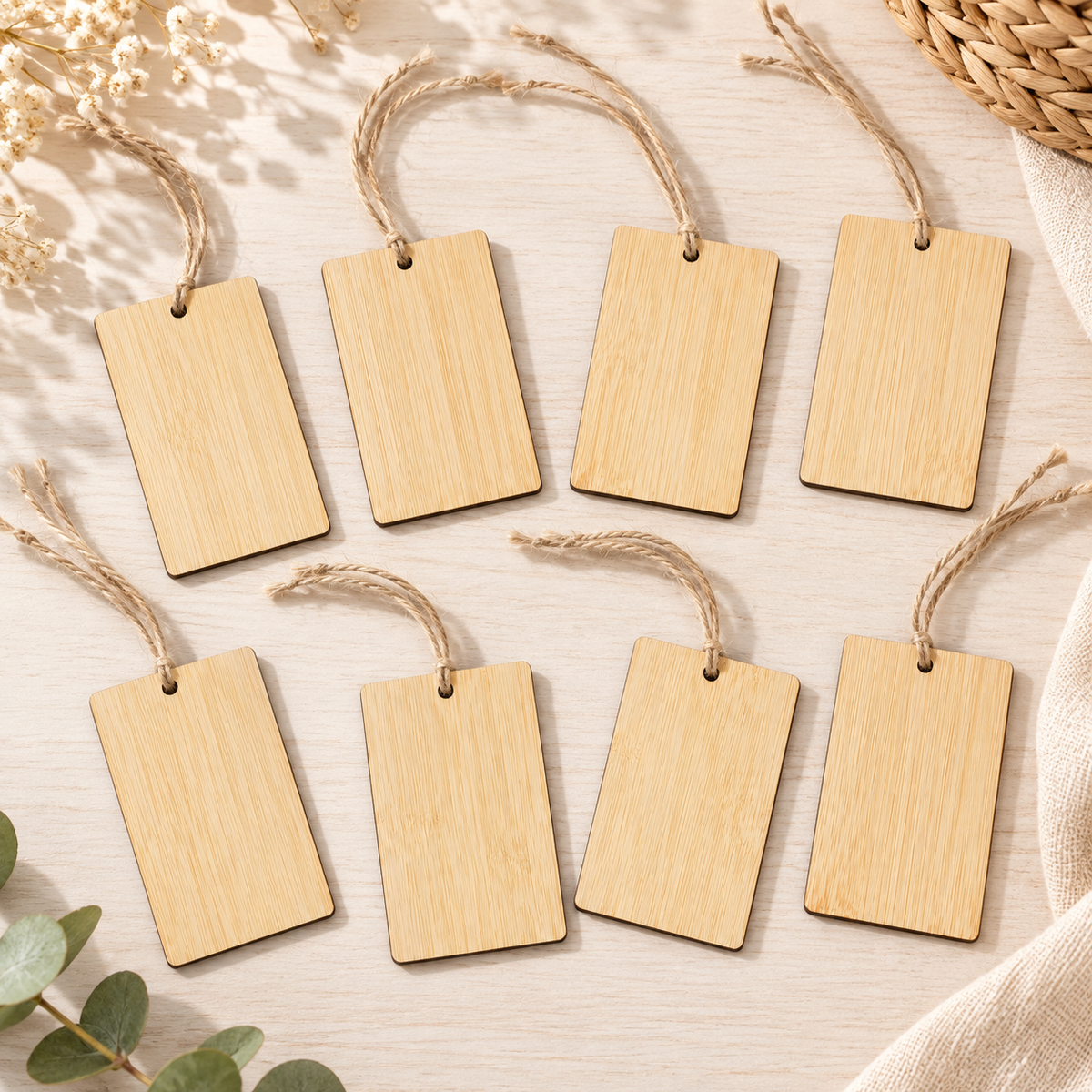 Bamboo Swing Tag - 8 Set - Version 2 arranged in a bright premium home setting