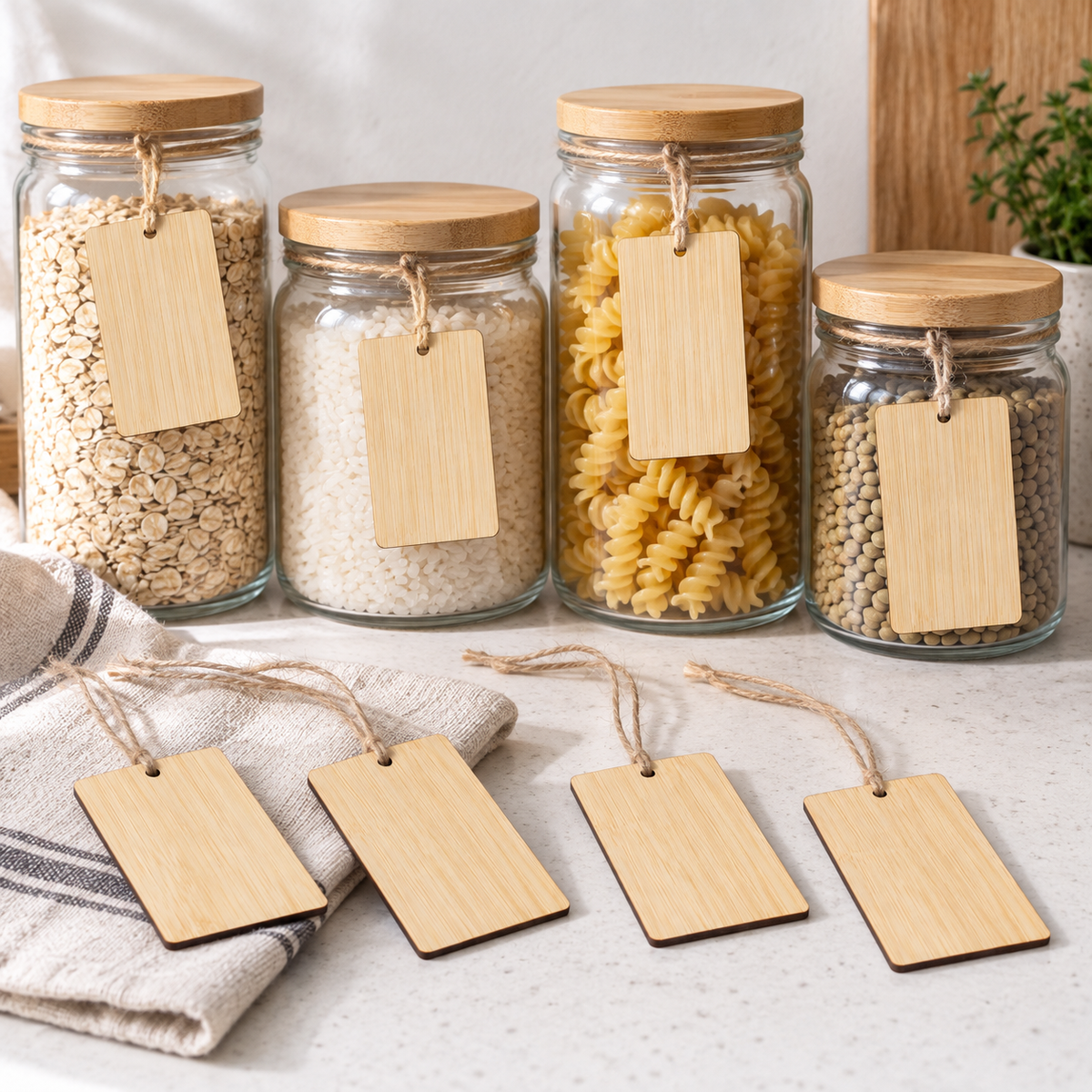 Bamboo Swing Tag - 8 Set - Version 2 shown in practical organised storage