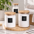 Bathroom, Laundry & Cleaning Sticker Set - 72 Stickers - Black arranged in a bright premium home setting