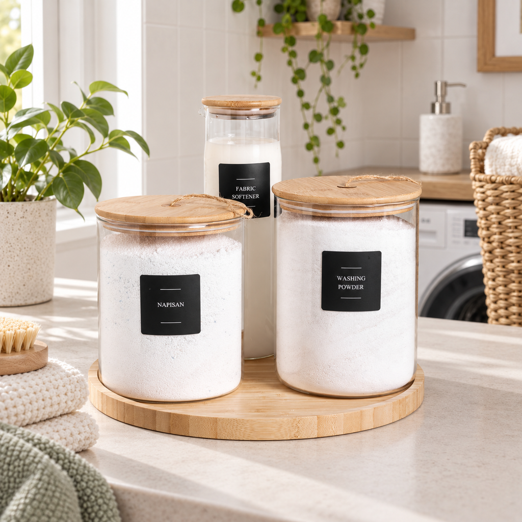 Bathroom, Laundry & Cleaning Sticker Set - 72 Stickers - Black in a Scandinavian lifestyle setting