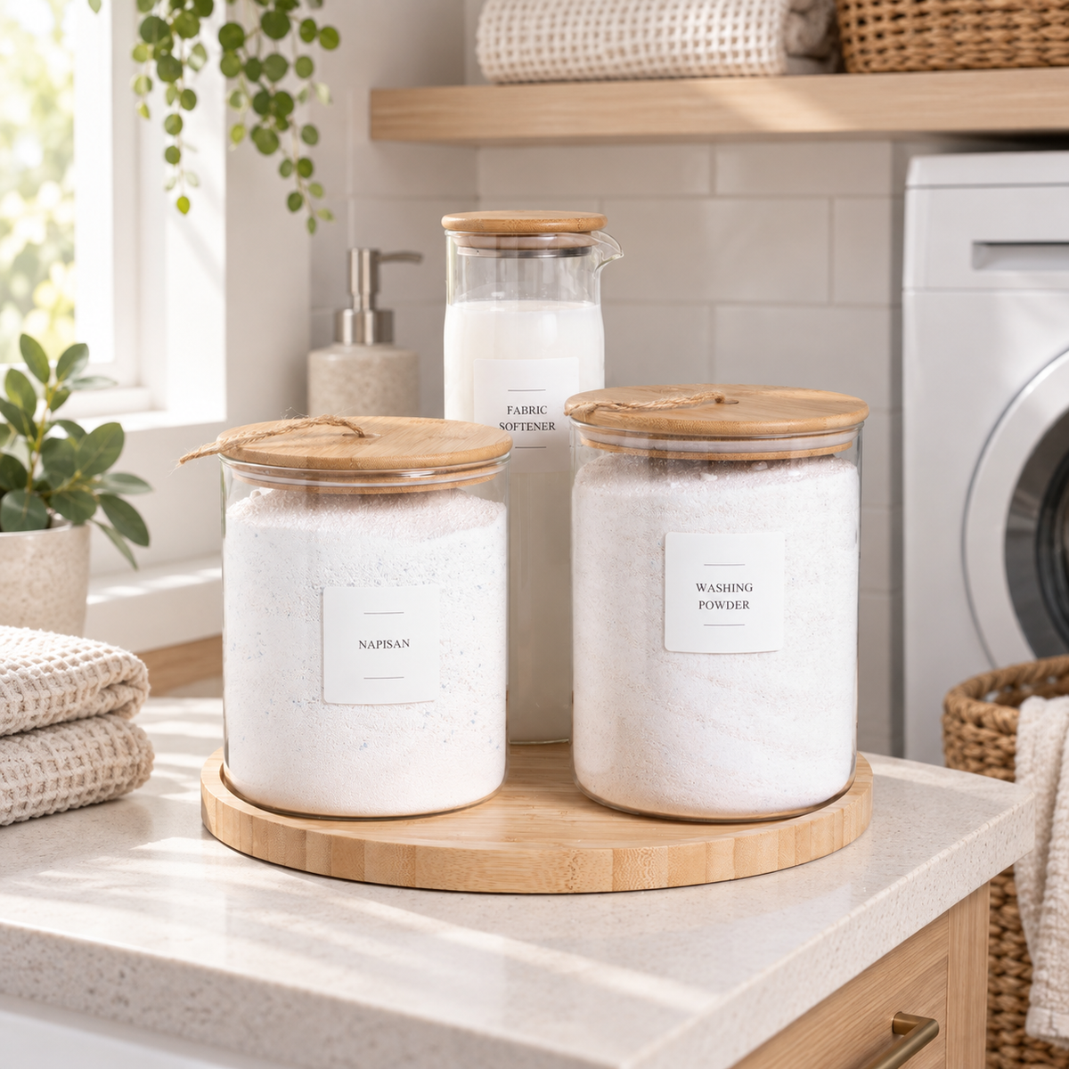 Bathroom, Laundry & Cleaning Sticker Set - 72 Stickers - White in a Scandinavian lifestyle setting