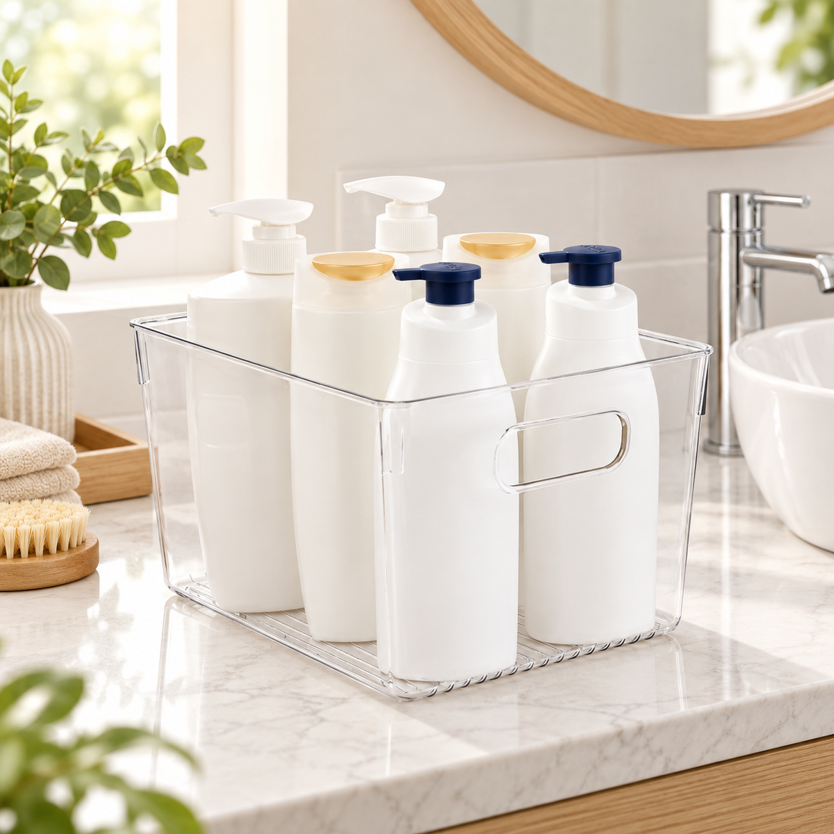Bathroom Storage Tub - Clear Large in a bright home storage setting