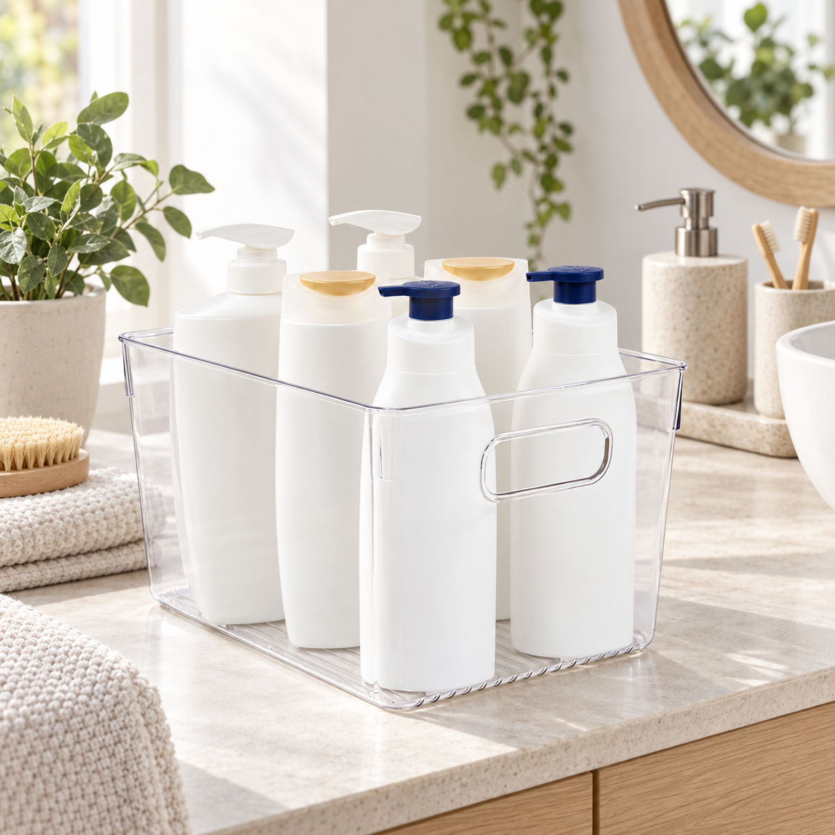 Bathroom Storage Tub - Clear Large in a clean Scandinavian interior