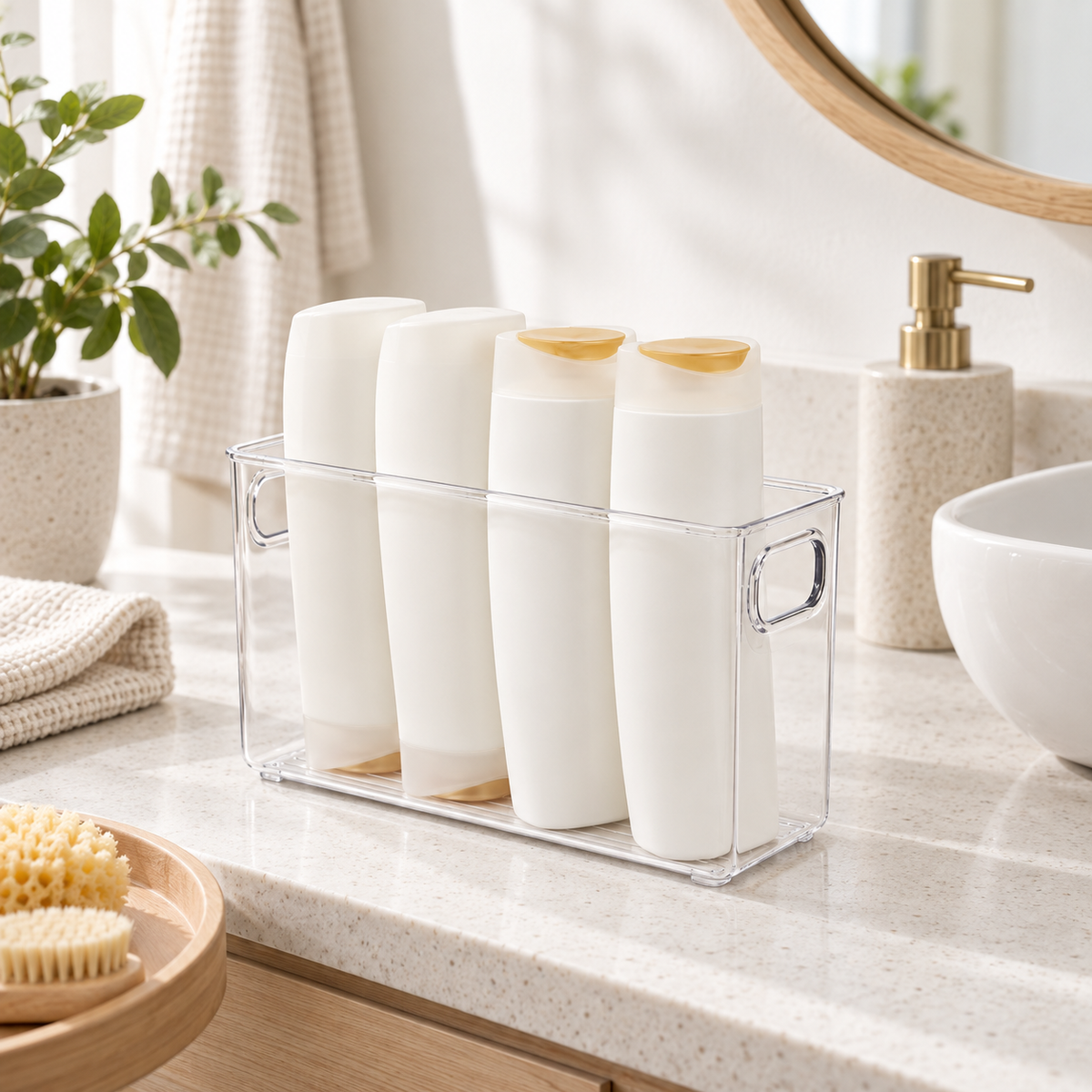 Bathroom Storage Tub - Clear Small in a clean Scandinavian utility space