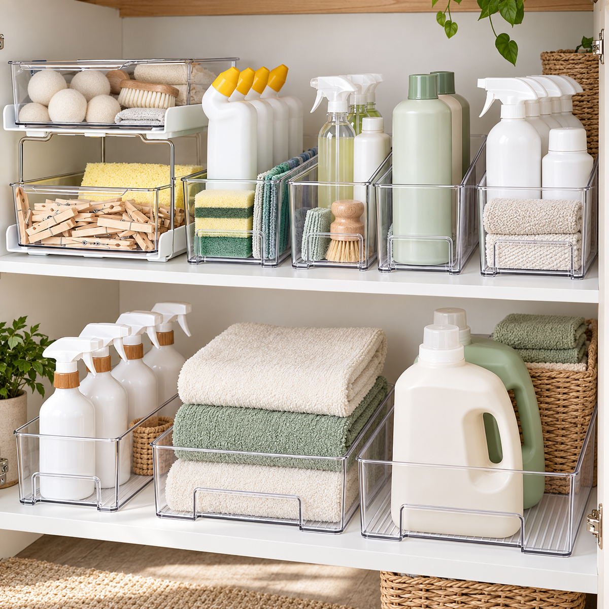 Blissful Laundry Storage Set arranged neatly on storage shelving