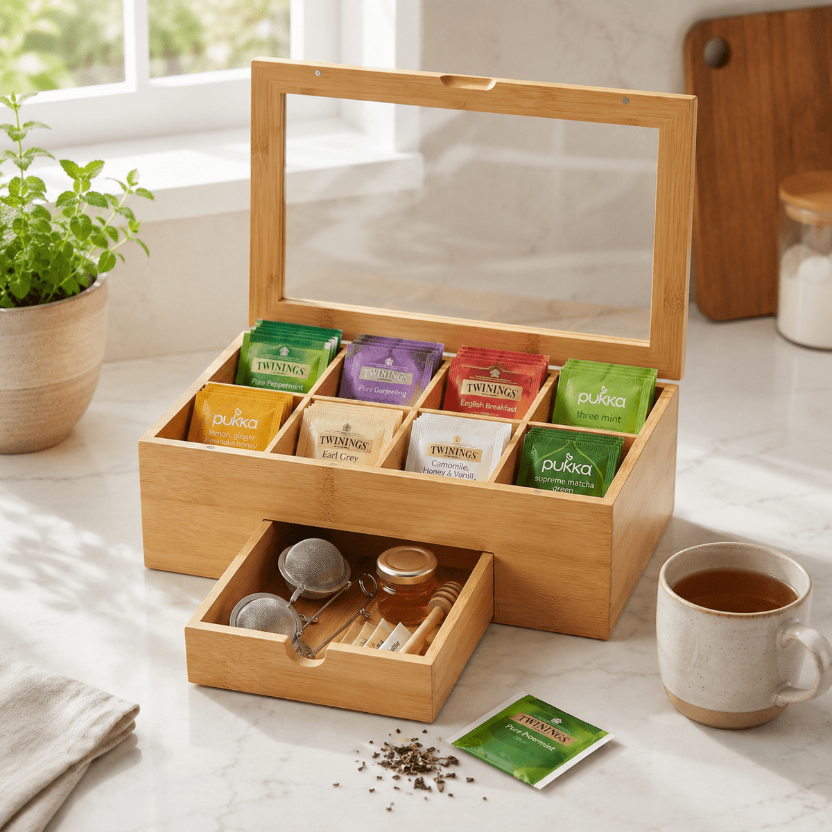 Clear Tea & Coffee Packet Drawer Organiser – 2 Tier - Luma & Home