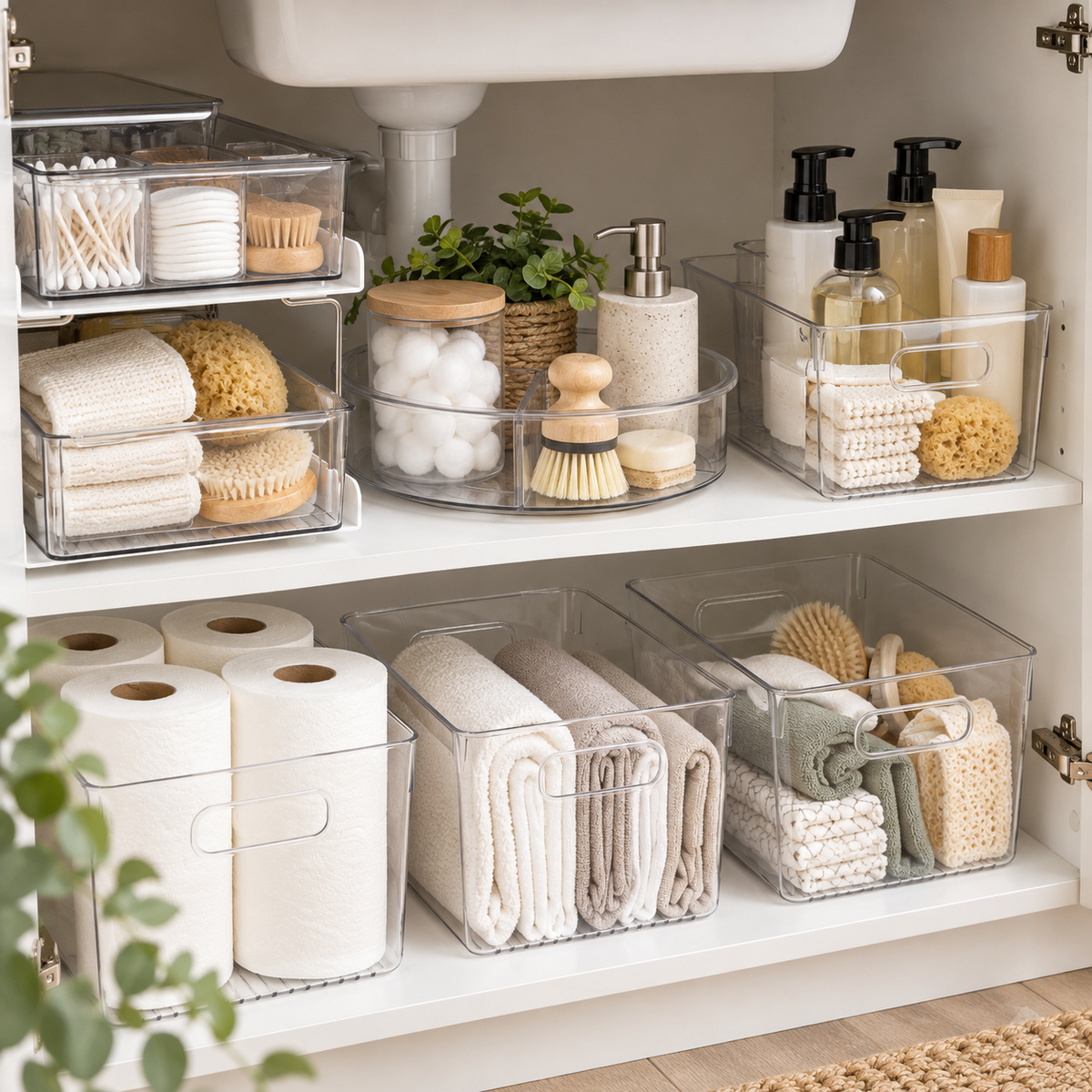 Clearview Under Sink Storage Set - Version 2 shown in practical organised storage