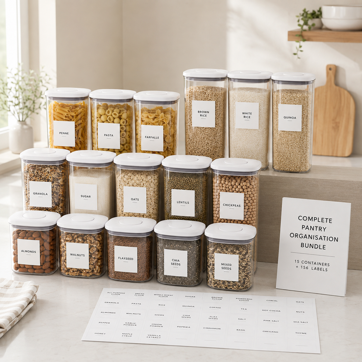 Complete Pantry Organisation Bundle - 15 Containers + 156 Labels – view 2