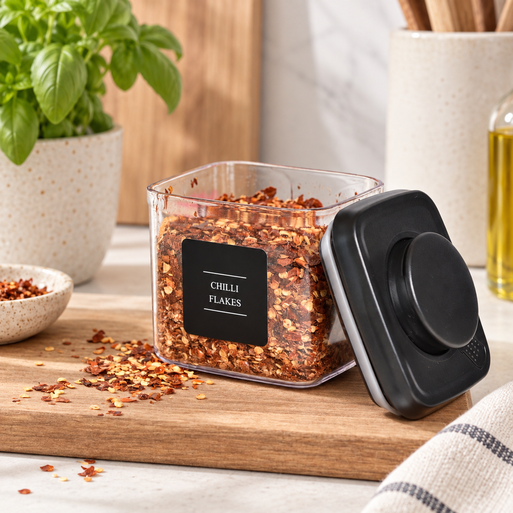 Essentials Spice Sticker Set - 44 Stickers - Black arranged in a bright premium home setting