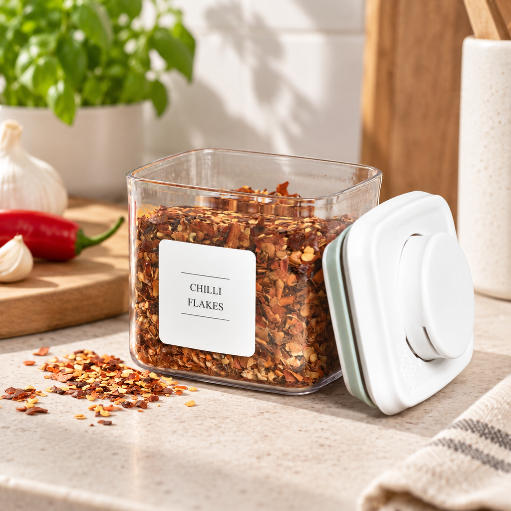 Essentials Spice Sticker Set - 44 Stickers - White arranged in a bright premium home setting