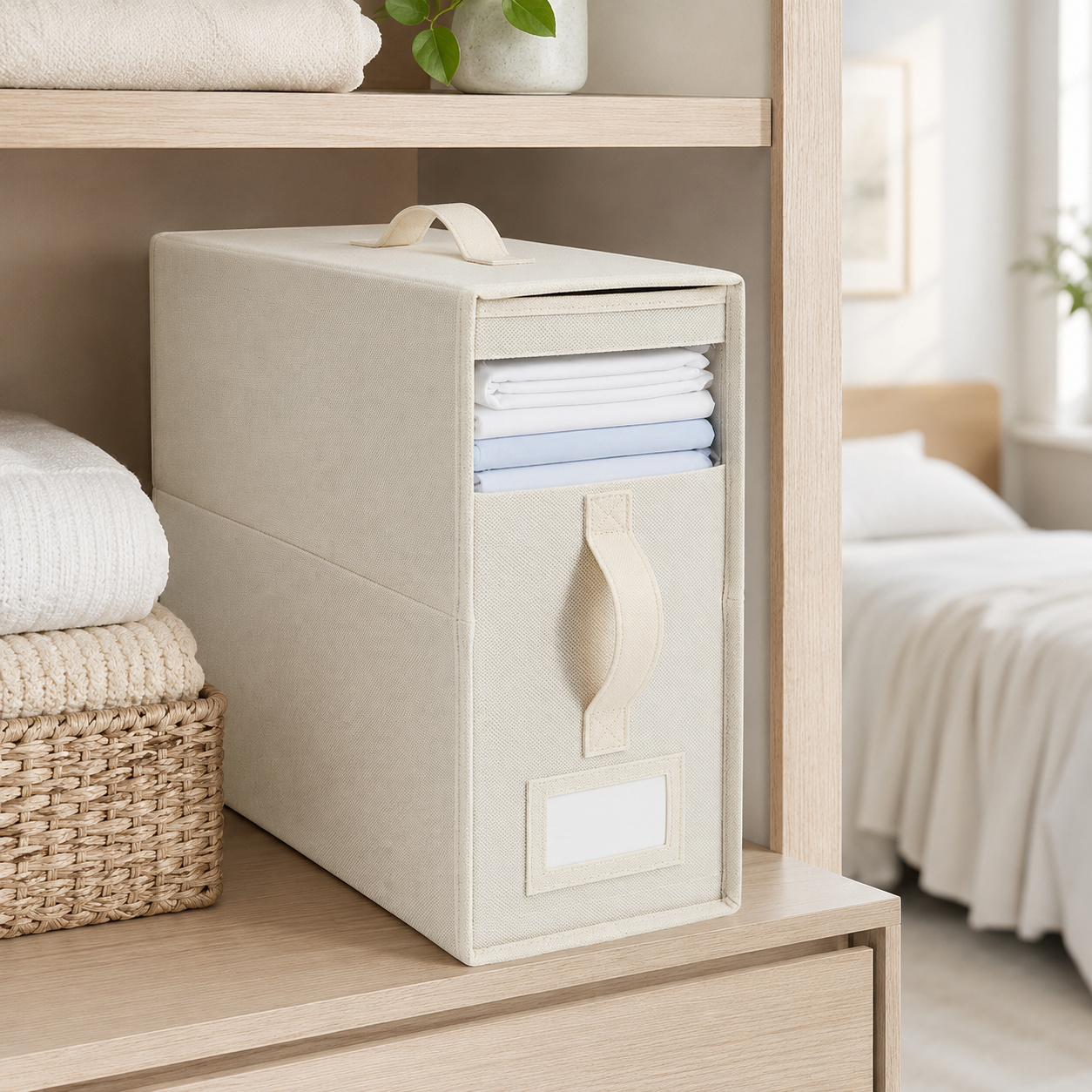 SlimFold Collapsible Linen Storage Box - Beige