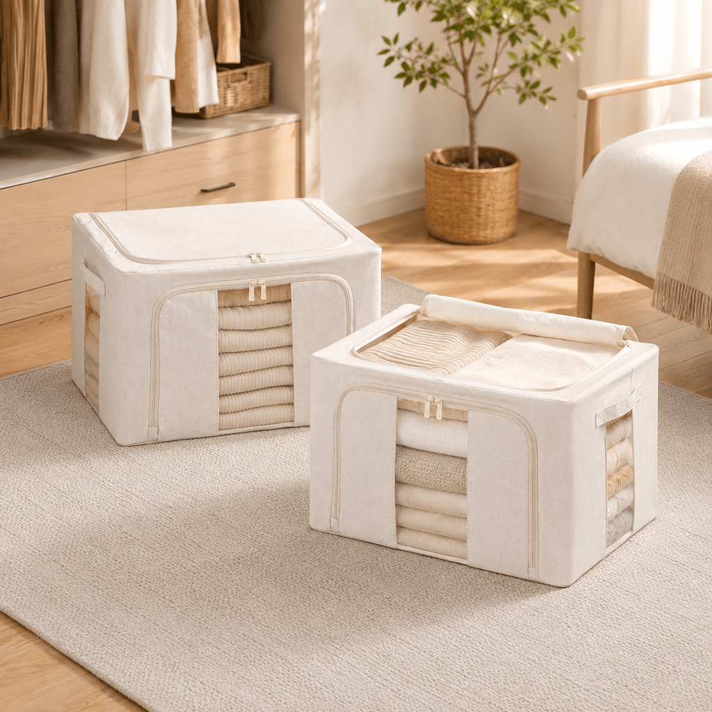 FoldAway Collapsible Linen Storage Box 2 Set - Beige