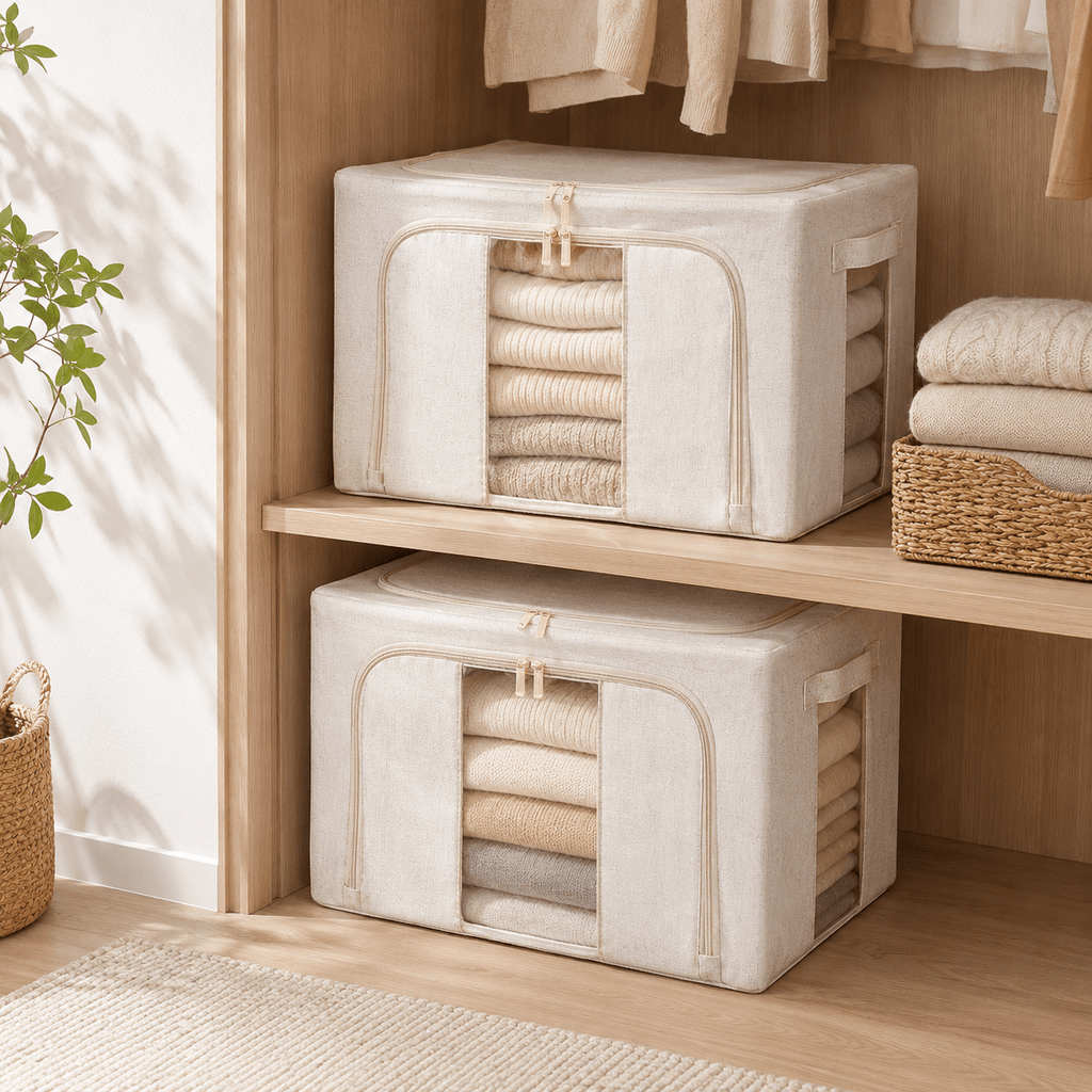 FoldAway Collapsible Linen Storage Box 2 Set - Beige – view 2