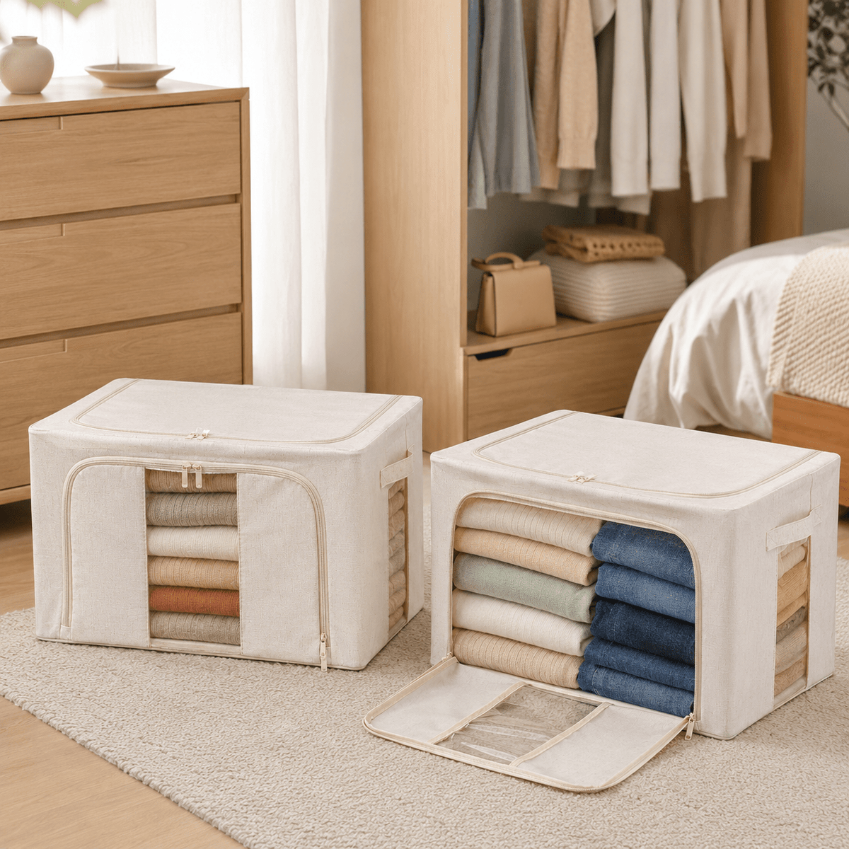 FoldAway Collapsible Linen Storage Box 2 Set - Beige – view 3