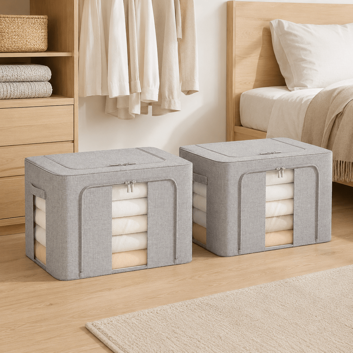FoldAway Collapsible Linen Storage Box 2 Set - Pebble Grey
