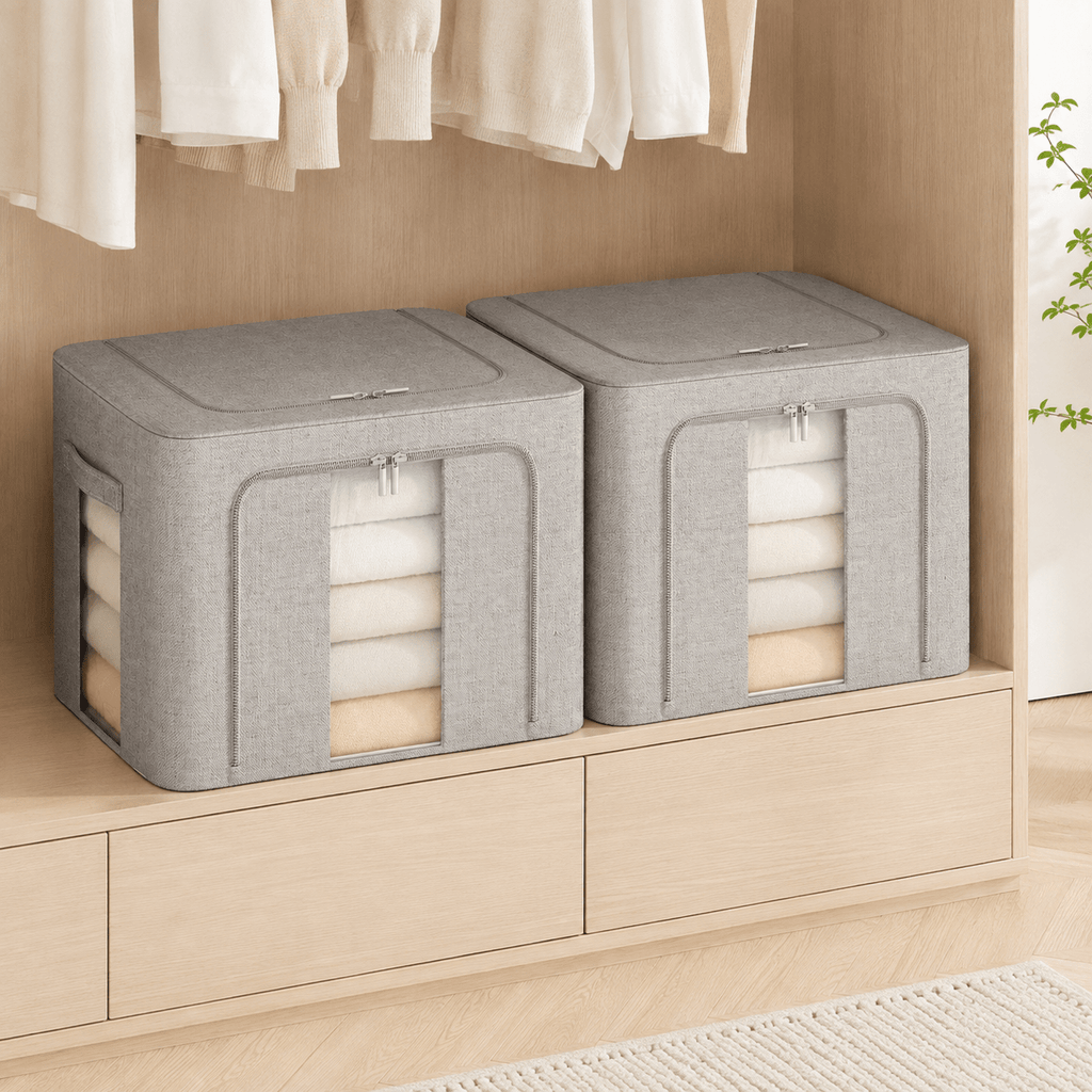 FoldAway Collapsible Linen Storage Box 2 Set - Pebble Grey – view 2