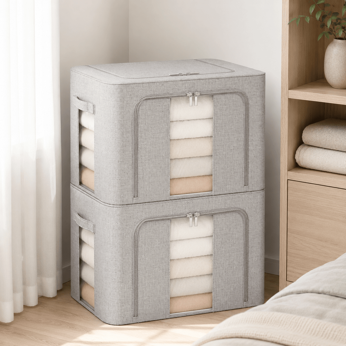 FoldAway Collapsible Linen Storage Box 2 Set - Pebble Grey – view 3