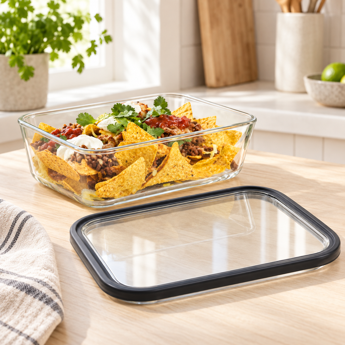 Glass Food Storage Container 2600ml - Rectangle - Black in a Scandinavian lifestyle setting