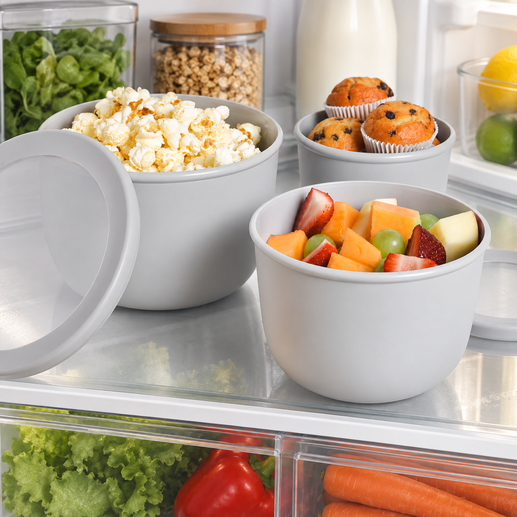 Food Storage Containers 3 Set - Round shown in practical organised storage