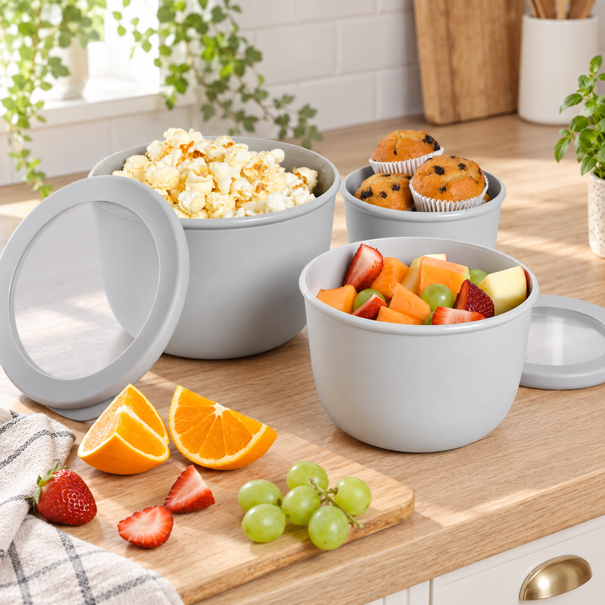 Food Storage Containers 3 Set - Round in a Scandinavian lifestyle setting