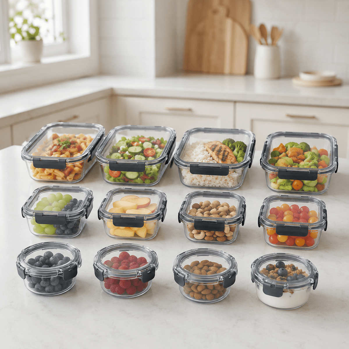 Glass Food Containers Blue - 12 Set Rectangle/Round – view 2