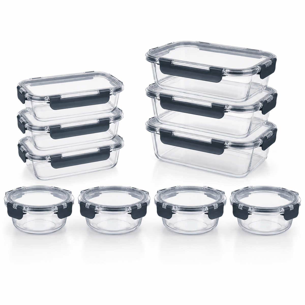 Glass Food Containers Blue - 12 Set Rectangle/Round – view 3