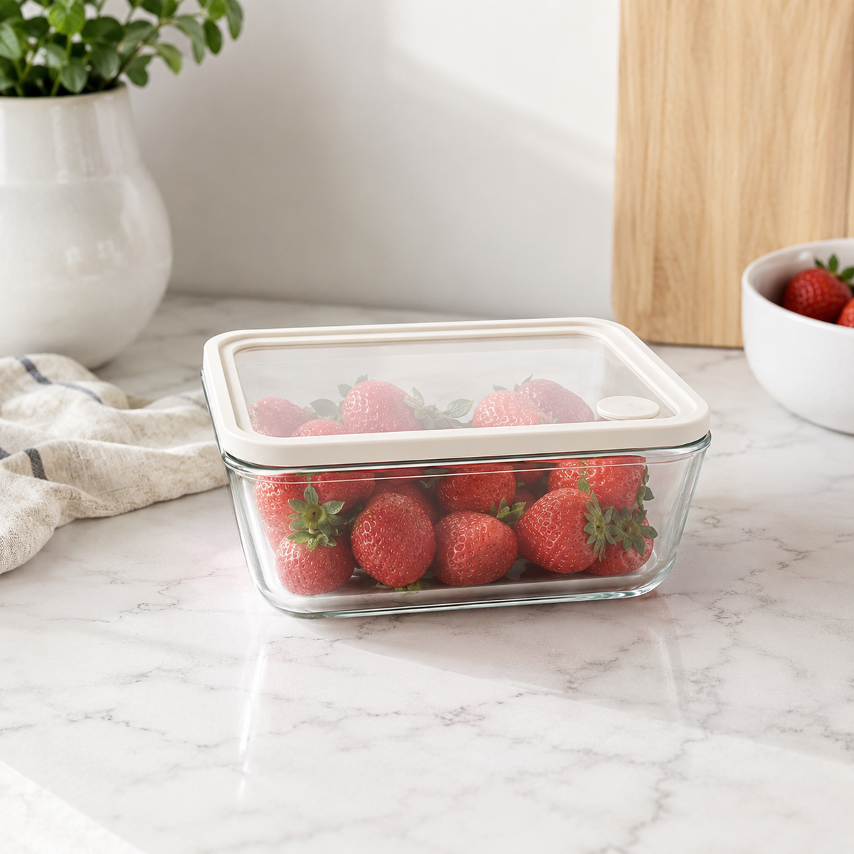 Glass Food Storage Container 1160ml - Rectangle - Cream