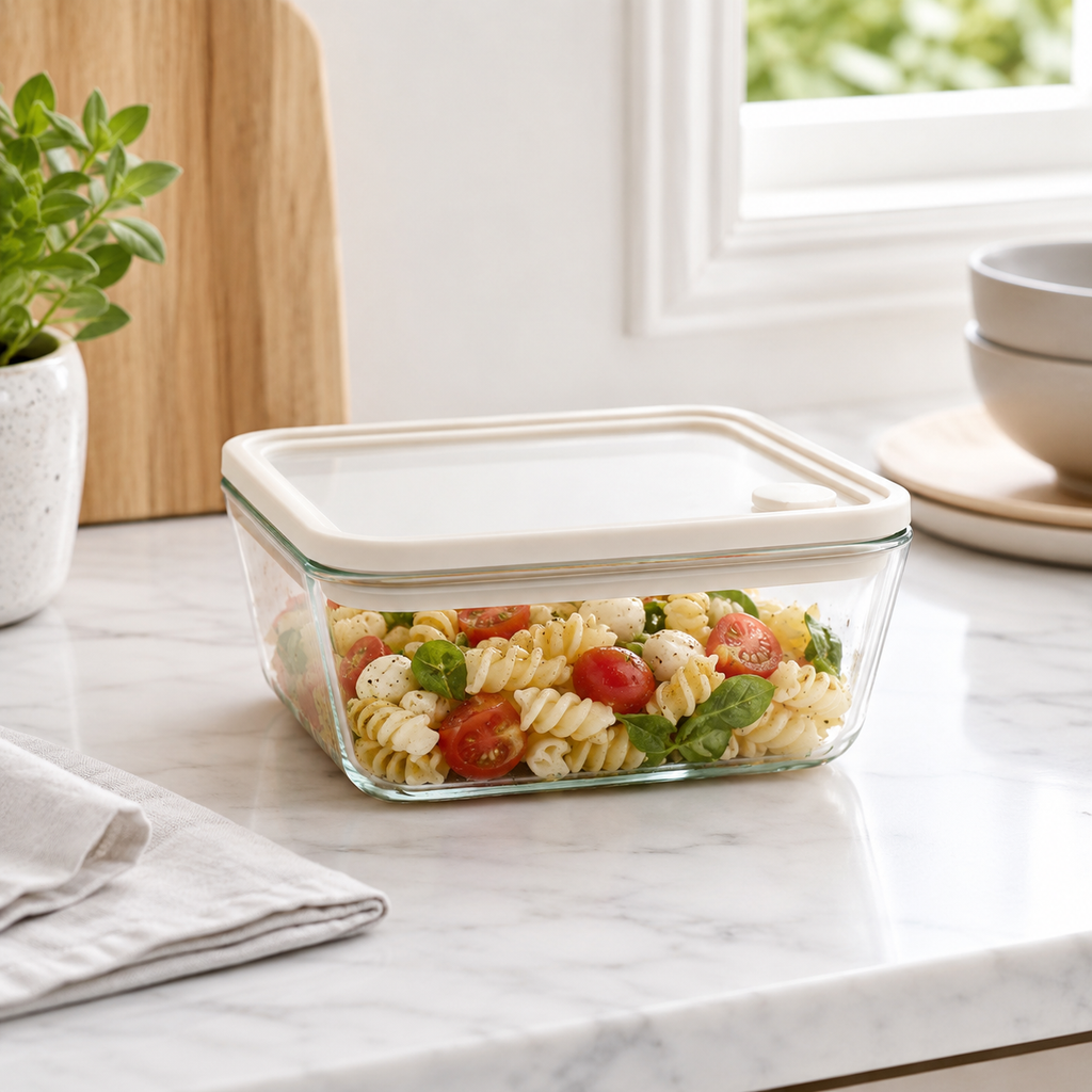 Glass Food Storage Container 1160ml - Rectangle - Cream – view 2