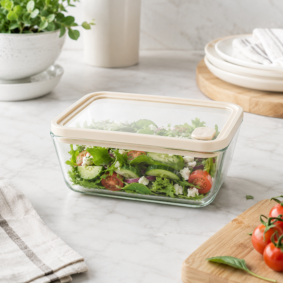 Glass Food Storage Container 1160ml - Rectangle - Cream – view 3